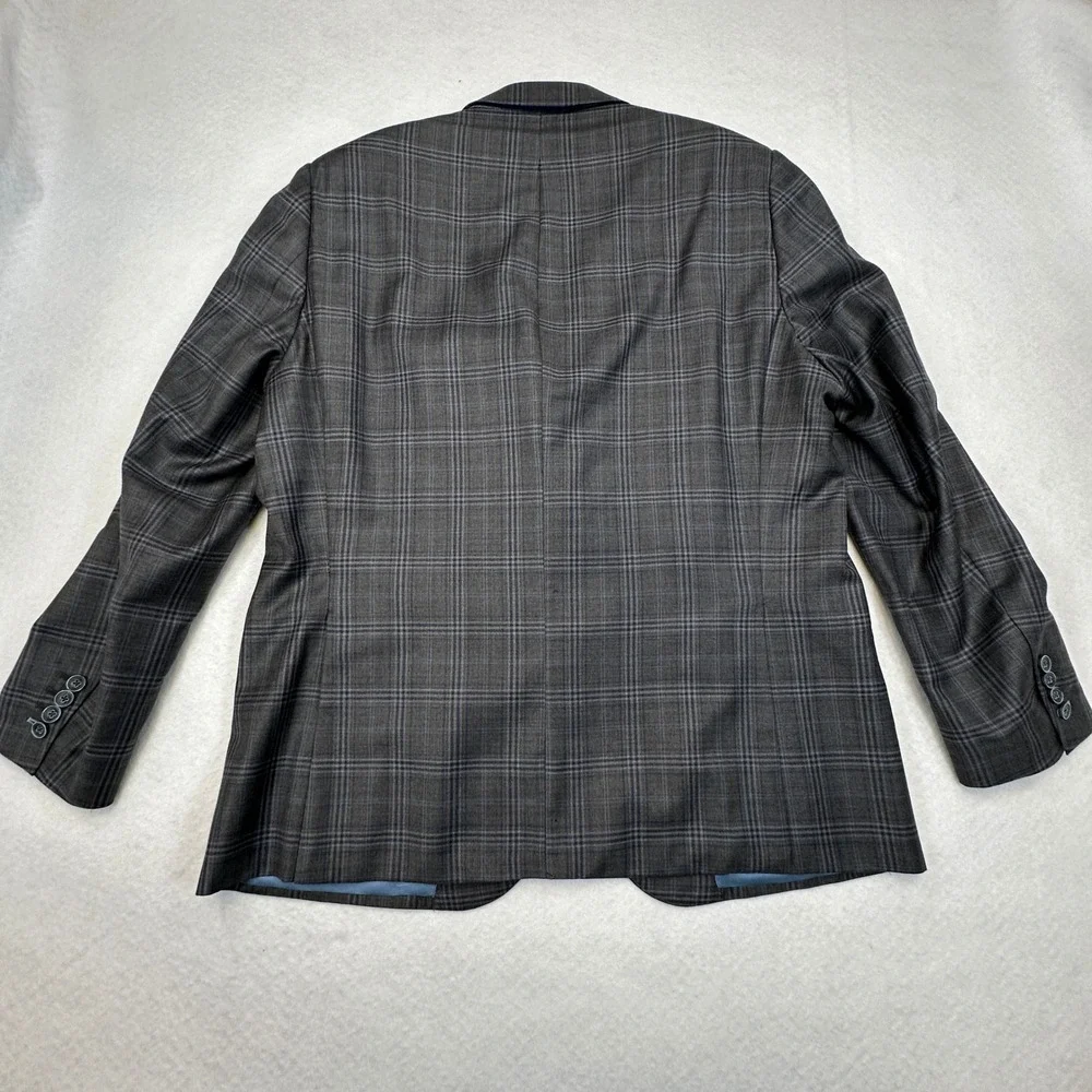 J.Hilburn Sport Coat Mens 43R Grey Blue Glen Plaid 100% Wool European Fit Blazer
